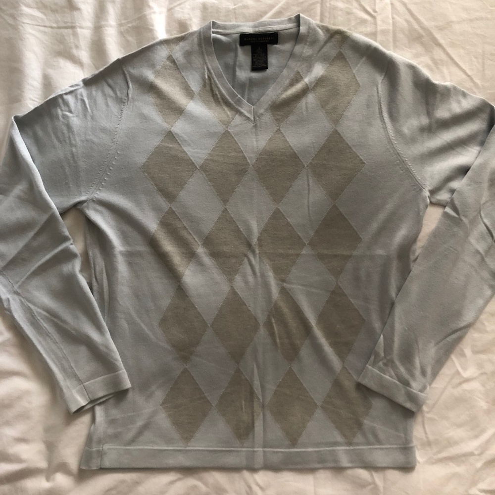 Banana Republic Silk Cashmere Blue/Grey Argyle Sweater size S